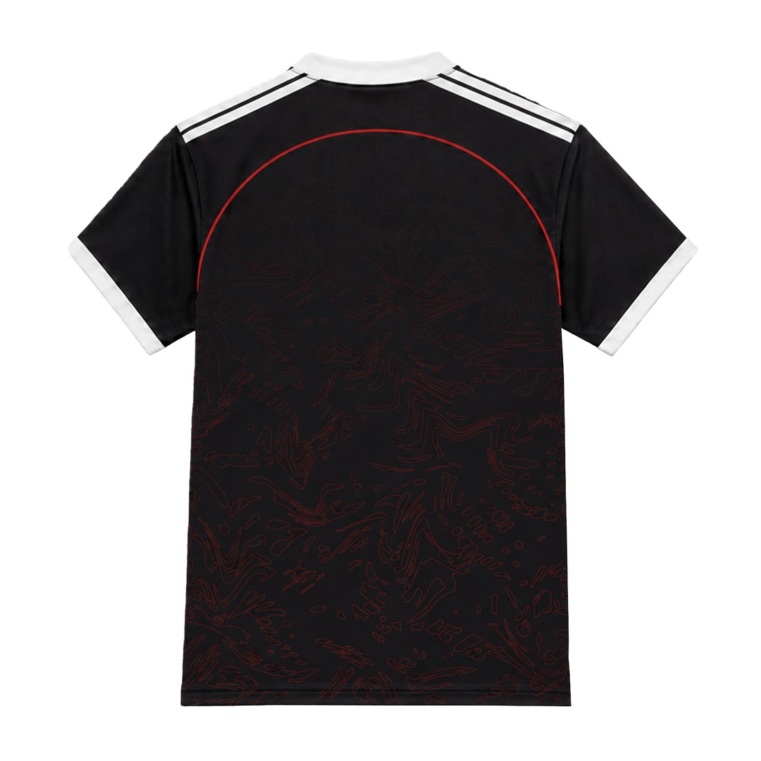 Back of the ROSO 2026 Elite Series jersey: a red line arcs across the shoulders above the red contour pattern